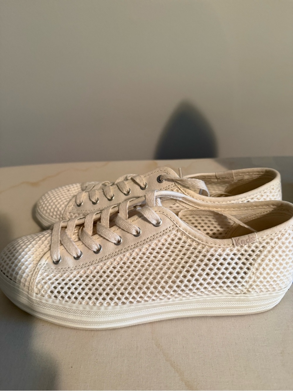 Keds Women's Cream Waffle Knit Lace-Up Sneakers